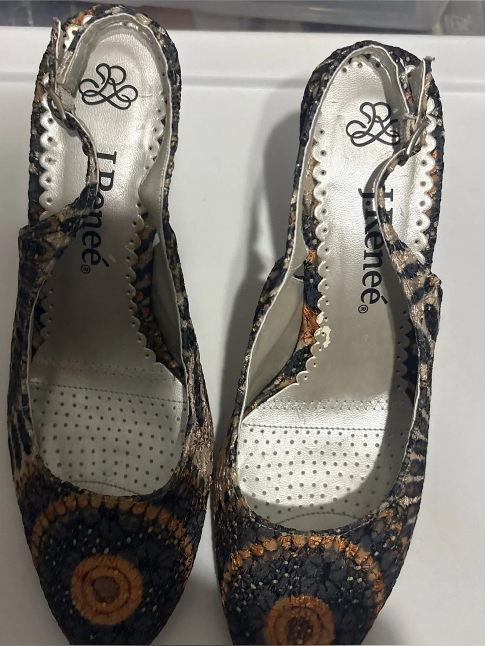 J.Renee Women's Black and Brown Patterned Slingback Heels